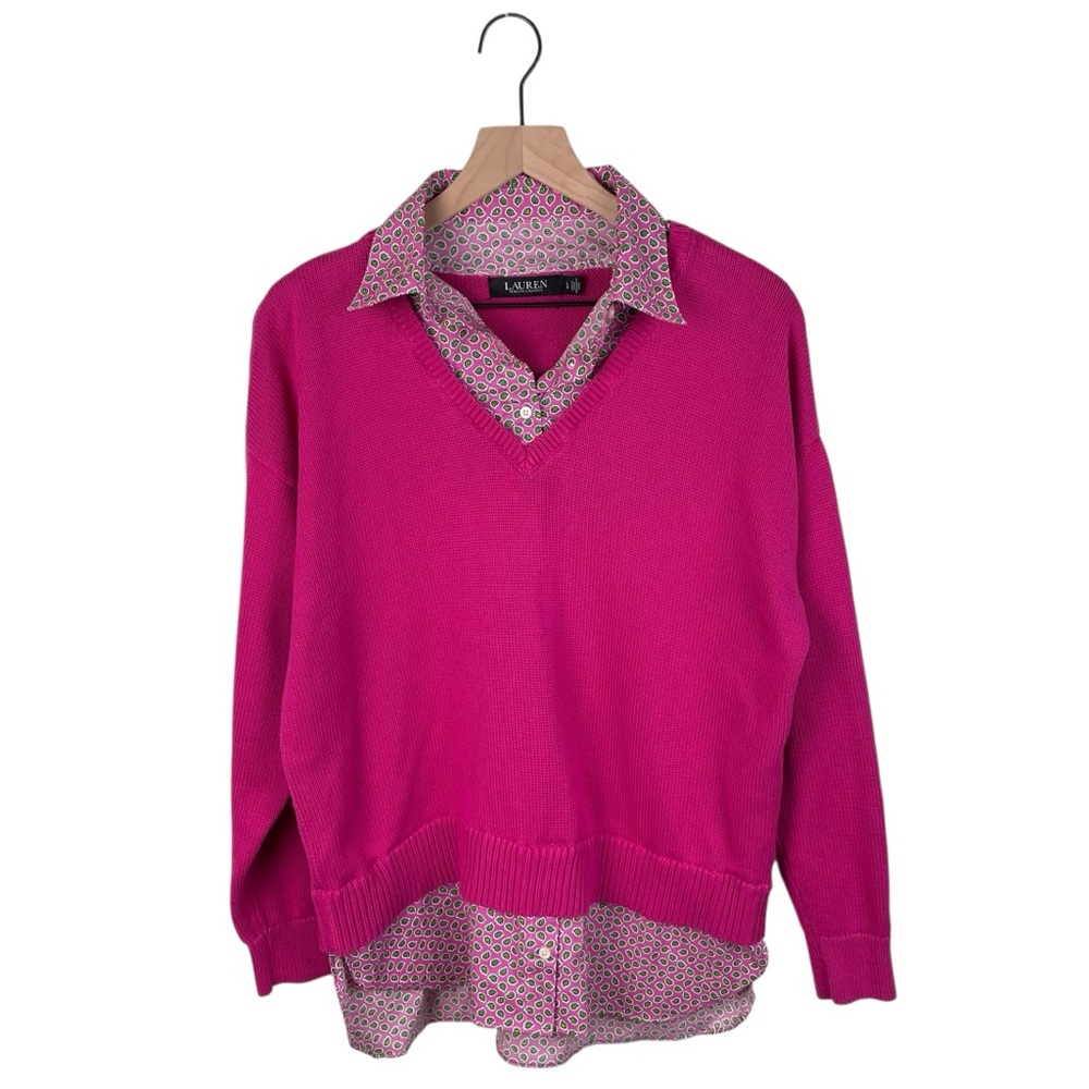 Lauren Ralph Lauren Pink Sweater with Patterned Collar
